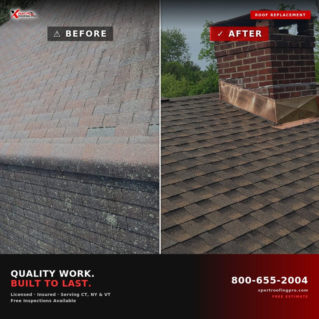 roof insurance claim Connecticut before and after wind damage repair
