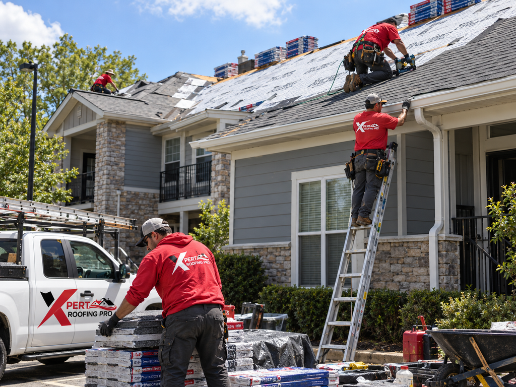 Roofer inspecting a commercial roof for signs of aging and membrane damage